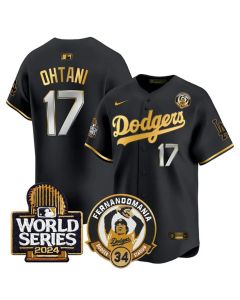 Youth Los Angeles Dodgers #17 Shohei Ohtani Black Fernando Valenzuela & 2024 World Series Patch Limited Stitched Baseball Jersey (Black)
