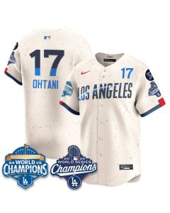 Youth Los Angeles Dodgers #17 Shohei Ohtani Cream 2025 World Series Champions Jersey (Cream)