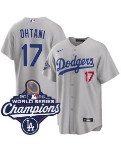 Youth Los Angeles Dodgers #17 Shohei Ohtani Gray 2025 World Series Champions Home Limited Jersey (Gray)