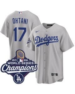 Youth Los Angeles Dodgers #17 Shohei Ohtani Gray 2025 World Series Champions Home Replica Jersey (Gray)