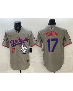Youth Los Angeles Dodgers #17 Shohei Ohtani Grey Hello Kitty Night 2025 World Series Champions Patch Stitched Baseball Jersey (Grey)
