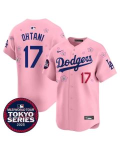 Youth Los Angeles Dodgers #17 Shohei Ohtani Pink Tokyo 2025 Cool Base Stitched Baseball Jersey (Pink)