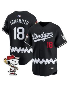 Youth Los Angeles Dodgers #18 Yoshinobu Yamamoto Black LAD x Peanuts 2026 Baseball Jersey (Black)