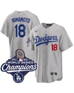 Youth Los Angeles Dodgers #18 Yoshinobu Yamamoto Gray 2025 World Series Champions Home Limited Jersey (Gray)