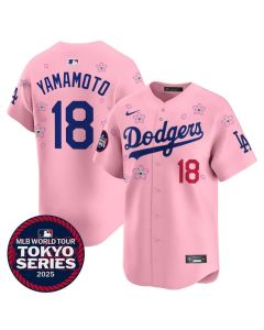 Youth Los Angeles Dodgers #18 Yoshinobu Yamamoto Pink Tokyo 2025 Cool Base Stitched Baseball Jersey (Pink)