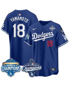 Youth Los Angeles Dodgers #18 Yoshinobu Yamamoto Royal 2025 World Series Champions Jersey (Royal)