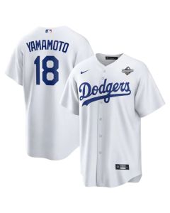 Youth Los Angeles Dodgers #18 Yoshinobu Yamamoto White 2025 World Series Home Replica Player Jersey (White)