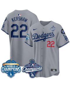 Youth Los Angeles Dodgers #22 Clayton Kershaw Gray 2025 World Series Champions Jersey (Gray)