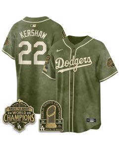 Youth Los Angeles Dodgers #22 Clayton Kershaw Olive New Era 2026 Armed Forces Day Jersey (Style 2)