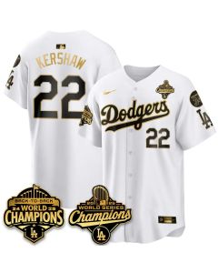 Youth Los Angeles Dodgers #22 Clayton Kershaw White 2025 World Series Champions Jersey (Style 2)