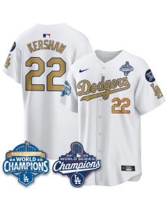 Youth Los Angeles Dodgers #22 Clayton Kershaw White 2025 World Series Champions Jersey (Style 4)