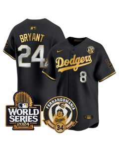 Youth Los Angeles Dodgers #24 Kobe Bryant Black Fernando Valenzuela & 2024 World Series Patch Limited Stitched Baseball Jersey (Black)
