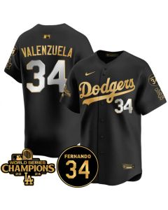Youth Los Angeles Dodgers #34 Fernando Valenzuela Black 2024 World Series Champions & Fernando Memorial Patch Vapor Premier Limited Stitched Baseball Jersey (Black)