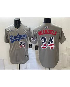 Youth Los Angeles Dodgers #34 Fernando Valenzuela Gray USA 250 Fourth of July Jersey (Gray)