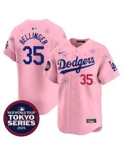 Youth Los Angeles Dodgers #35 Cody Bellinger Pink Tokyo 2025 Cool Base Stitched Baseball Jersey (Pink)