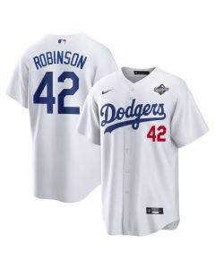Youth Los Angeles Dodgers #42 Jackie Robinson White 2025 World Series Home Limited Jersey (White)