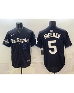 Youth Los Angeles Dodgers #5 Freddie Freeman Black 2025 World Series Champions Patch "Gothic Edition" Vapor Premier Limited Stitched Baseball Jersey (Black)