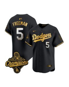 Youth Los Angeles Dodgers #5 Freddie Freeman Black Golden 2025 World Series Champions Home Limited Jersey (Black)