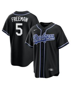 Youth Los Angeles Dodgers #5 Freddie Freeman Black Lights Out Replica Player Jersey (Black)