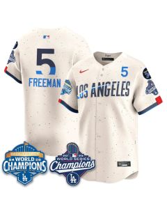 Youth Los Angeles Dodgers #5 Freddie Freeman Cream 2025 World Series Champions Jersey (Cream)