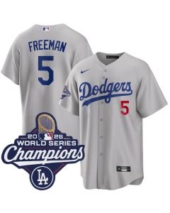 Youth Los Angeles Dodgers #5 Freddie Freeman Gray 2025 World Series Champions Home Limited Jersey (Gray)