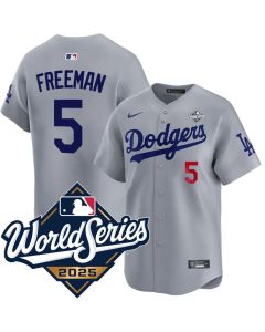 Youth Los Angeles Dodgers #5 Freddie Freeman Gray 2025 World Series Home Limited Jersey (Gray)