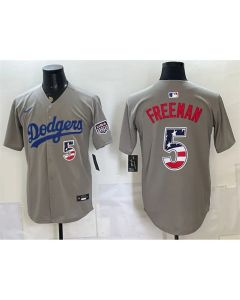 Youth Los Angeles Dodgers #5 Freddie Freeman Grey 250 Fourth of July Road Stitched Baseball Jersey (Grey)