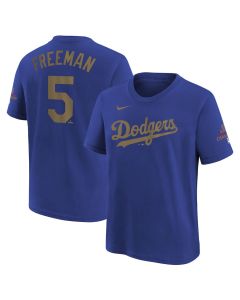 Youth Los Angeles Dodgers #5 Freddie Freeman Royal 2025 Gold Collection Name & Number T-Shirt (Style 2)