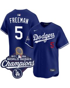 Youth Los Angeles Dodgers #5 Freddie Freeman Royal 2025 World Series Champions Home Limited Jersey (Royal)