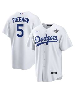 Youth Los Angeles Dodgers #5 Freddie Freeman White 2025 World Series Home Replica Player Jersey (White)