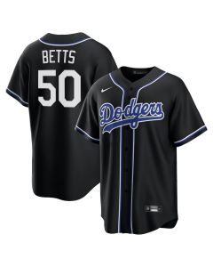 Youth Los Angeles Dodgers #50 Mookie Betts Black Lights Out Replica Player Jersey (Black)