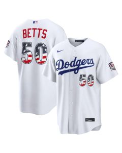 Youth Los Angeles Dodgers #50 Mookie Betts White USA 250 Fourth of July Home Stadium Jersey (White)