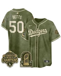 Youth Los Angeles Dodgers #50 Mookie Betts Olive New Era 2026 Armed Forces Day Jersey (Style 2)