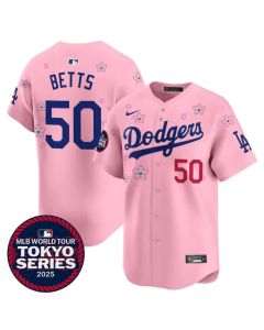 Youth Los Angeles Dodgers #50 Mookie Betts Pink Tokyo 2025 Cool Base Stitched Baseball Jersey (Pink)