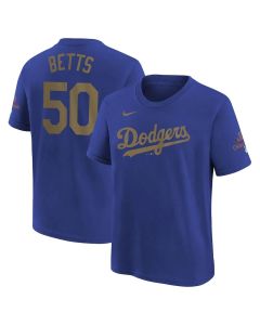 Youth Los Angeles Dodgers #50 Mookie Betts Royal 2025 Gold Collection Name & Number T-Shirt (Style 2)