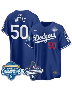 Youth Los Angeles Dodgers #50 Mookie Betts Royal 2025 World Series Champions Jersey (Royal)