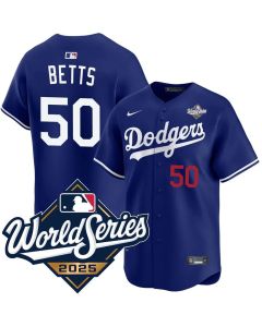 Youth Los Angeles Dodgers #50 Mookie Betts Royal 2025 World Series Home Limited Jersey (Royal)