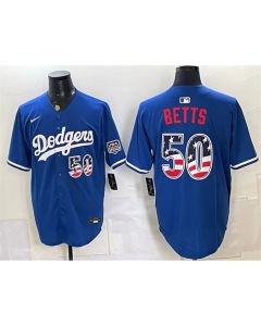 Youth Los Angeles Dodgers #50 Mookie Betts Royal 250 Fourth of July Stitched Baseball Jersey (Royal)