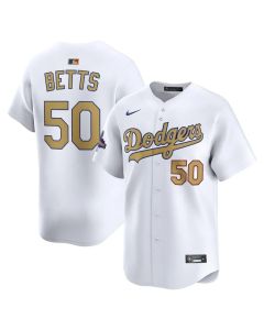 Youth Los Angeles Dodgers #50 Mookie Betts White 2025 Gold Collection Limited Jersey (White Gold)