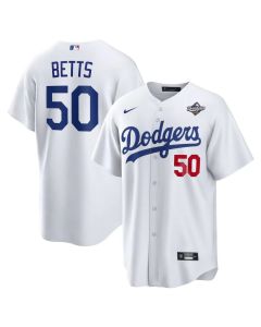 Youth Los Angeles Dodgers #50 Mookie Betts White 2025 World Series Home Limited Jersey (White)