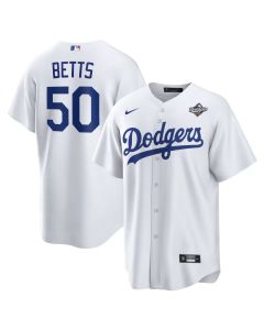 Youth Los Angeles Dodgers #50 Mookie Betts White 2025 World Series Home Replica Player Jersey (White)