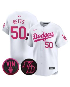 Youth Los Angeles Dodgers #50 Mookie Betts White 2026 Mother's Day Vapor Premier Limited Stitched Baseball Jersey (White)