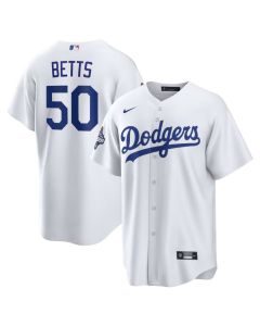 Youth Los Angeles Dodgers #50 Mookie Betts White Home 2025 World Series Champions Replica Jersey (White)