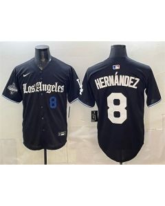 Youth Los Angeles Dodgers #8 Enrique Hernandez Black 2025 World Series Champions Patch "Gothic Edition" Vapor Premier Limited Stitched Baseball Jersey (Black)