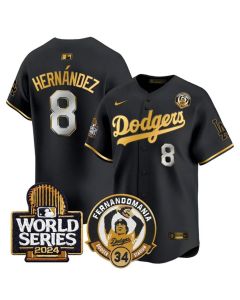 Youth Los Angeles Dodgers #8 Enrique Hernandez Black Fernando Valenzuela & 2024 World Series Patch Limited Stitched Baseball Jersey (Black)