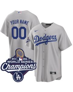 Youth Los Angeles Dodgers Custom Gray 2025 World Series Champions Home Replica Jersey (Gray)