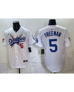 Youth Los Angeles Dodgers x One Piece #5 Freddie Freeman White Vapor Premier Limited Stitched Baseball Jersey (White)