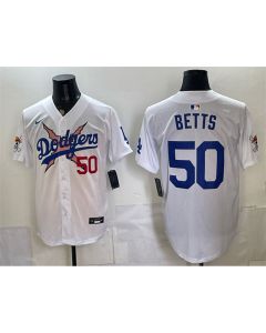 Youth Los Angeles Dodgers x One Piece #50 Mookie Betts White Vapor Premier Limited Stitched Baseball Jersey (White)