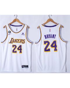 Youth Los Angeles Lakers #24 Kobe Bryant White NO.6 Patch Stitched Basketball Jersey