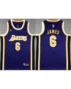 Youth Los Angeles Lakers #6 LeBron James Purple Stitched Basketball Jersey (Purple)